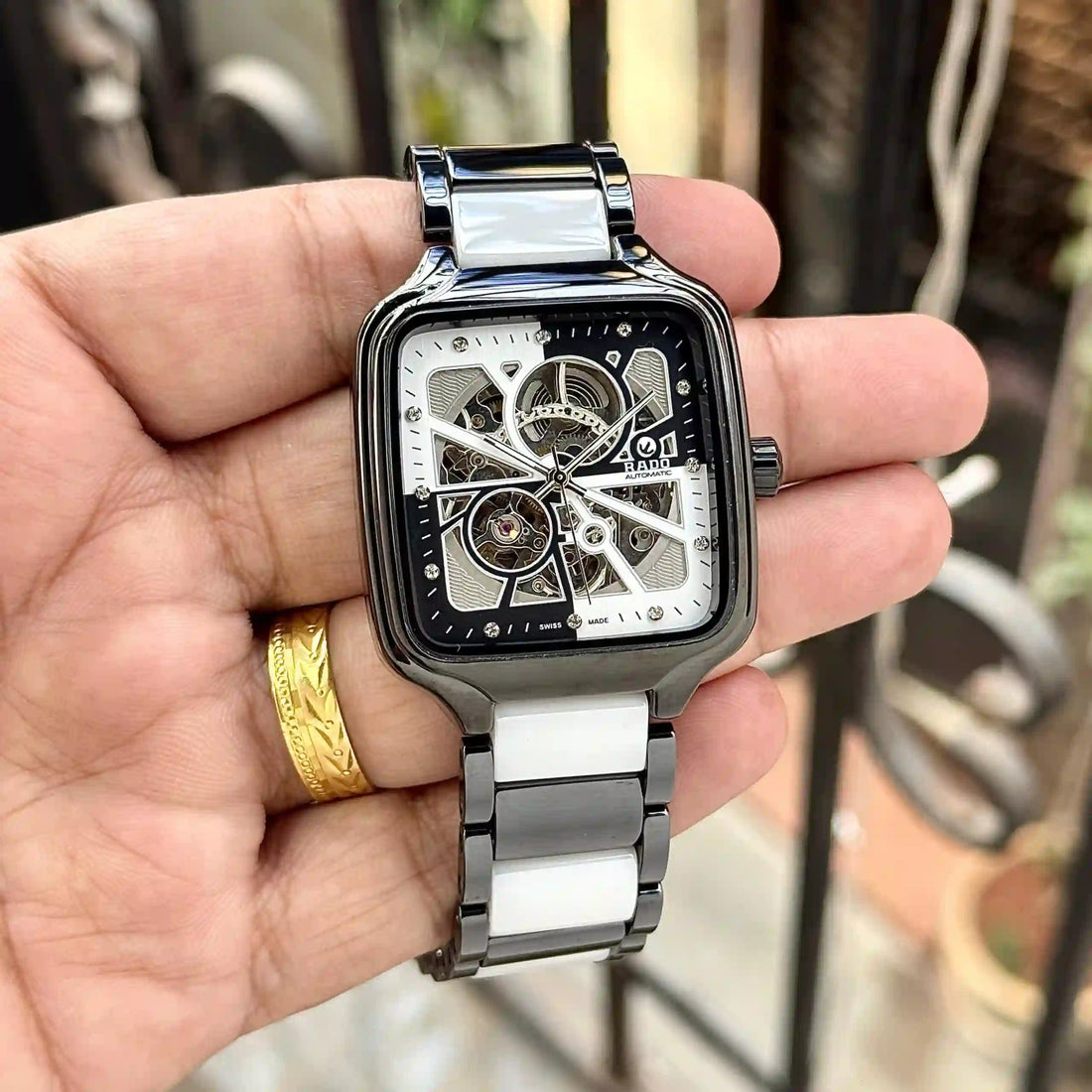 R@do True Square Automatic Open Heart Diamonds Limited Edition Black And White_J17