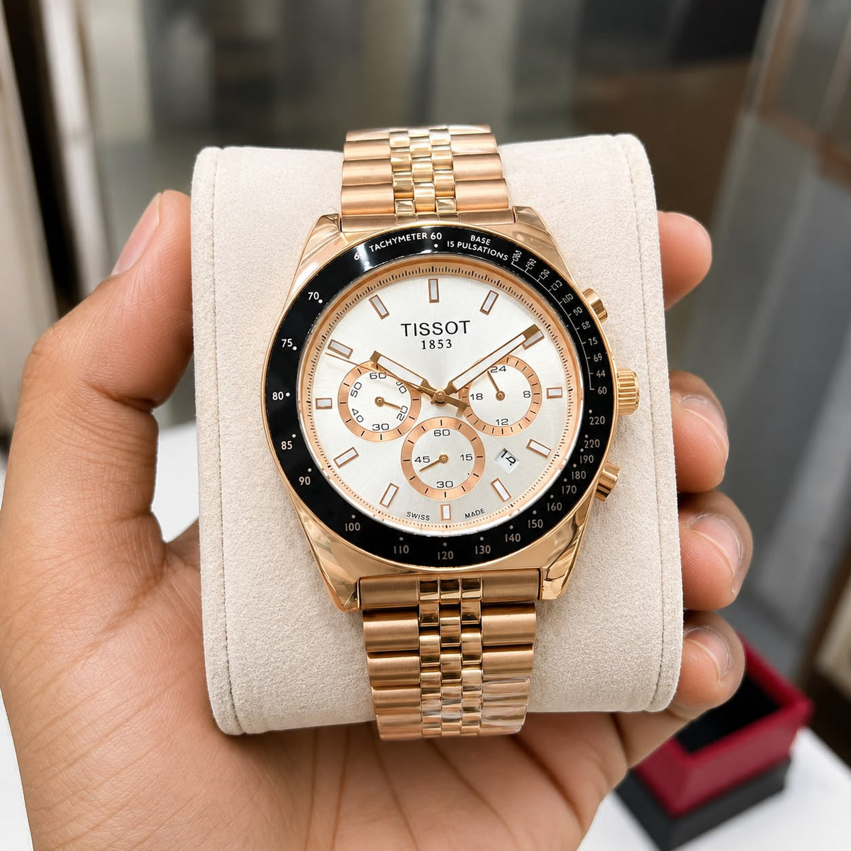 *Tisso@t Chronograph — Elegant Swiss-made timepiece featuring a striking blue bezel, silver dial,_S11