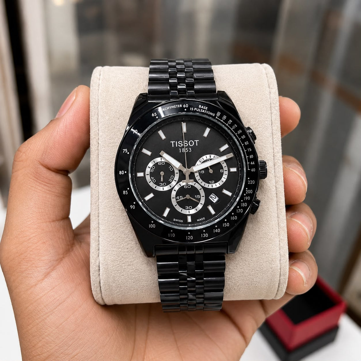 *Tisso@t Chronograph — Elegant Swiss-made timepiece featuring a striking blue bezel, silver dial,_S11
