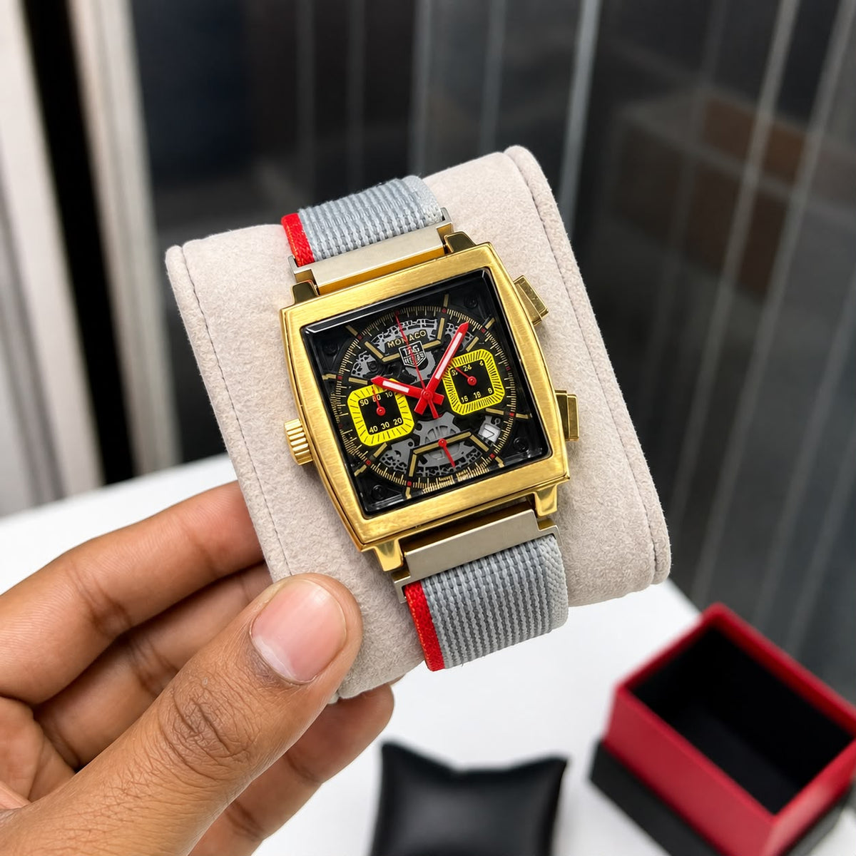 Iconic TAG Heuer Monaco- Limited edition velcaro strap inspired square chronograph_S16