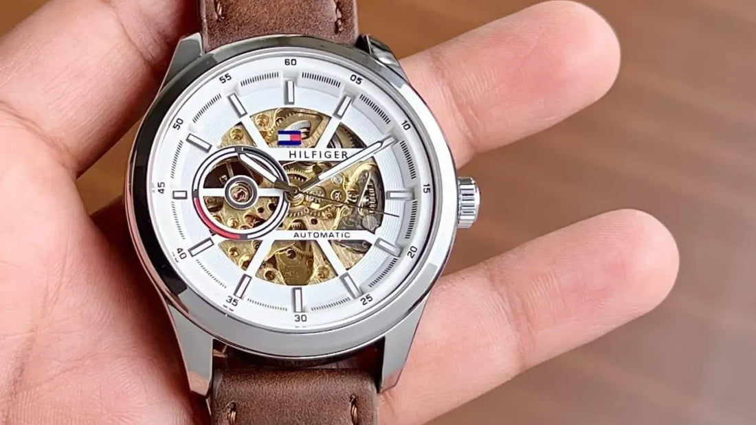 T_mmy Hilfiger Hendrix Automatic Skeleton Dial Brown Leather Watch_J15