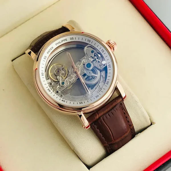 Pat_k Phili_e Bridge Leather Strap Swiss Automatic Watch_J8