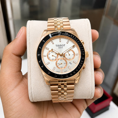 *Tisso@t Chronograph — Elegant Swiss-made timepiece featuring a striking blue bezel, silver dial,_S11