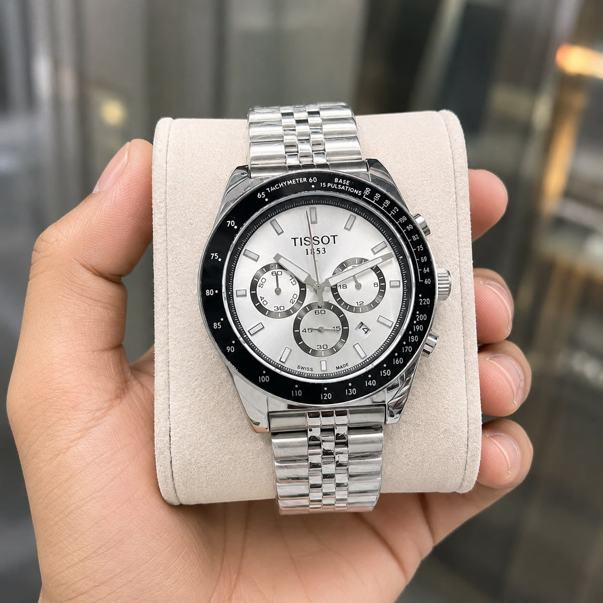 *Tisso@t Chronograph — Elegant Swiss-made timepiece featuring a striking blue bezel, silver dial,_S11