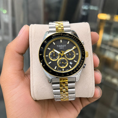 *Tisso@t Chronograph — Elegant Swiss-made timepiece featuring a striking blue bezel, silver dial,_S11