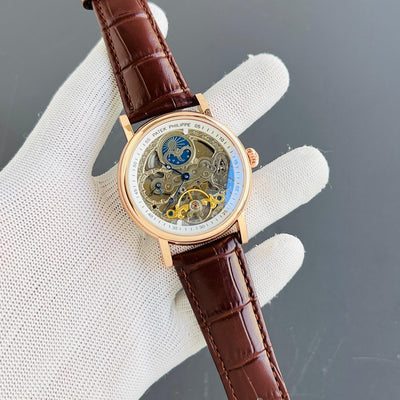 Pat_k Phili_e Bridge Leather Strap Swiss Automatic Watch_J8