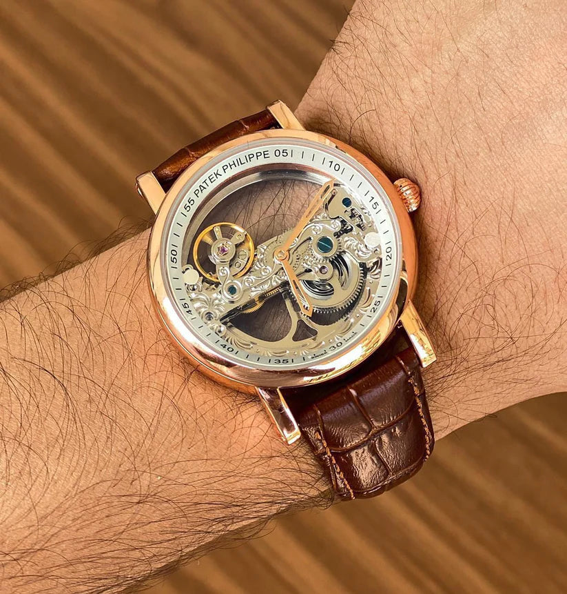 Pat_k Phili_e Bridge Leather Strap Swiss Automatic Watch_J8