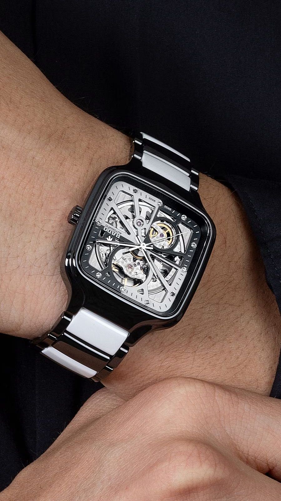 R@do True Square Automatic Open Heart Diamonds Limited Edition Black And White_J17