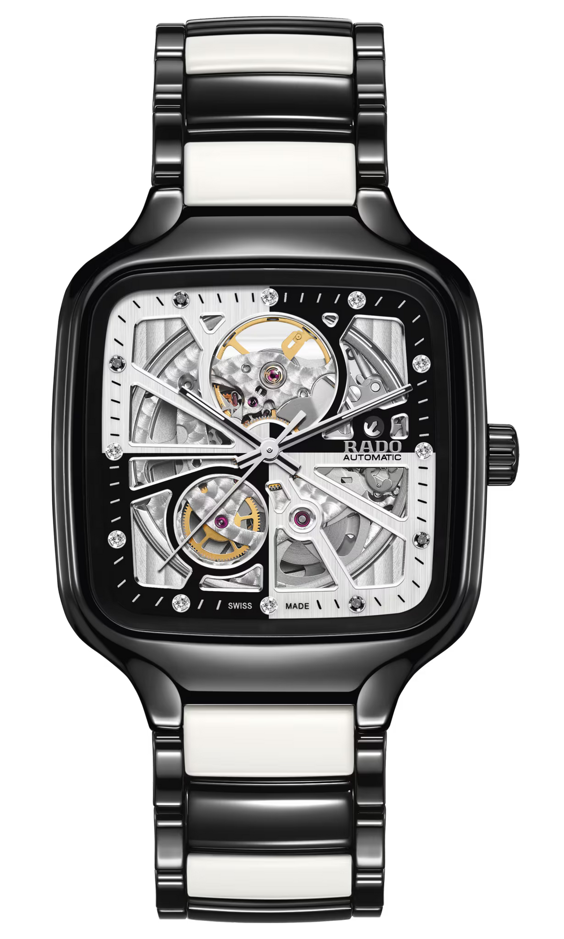 R@do True Square Automatic Open Heart Diamonds Limited Edition Black And White_J17