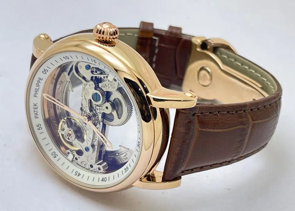Pat_k Phili_e Bridge Leather Strap Swiss Automatic Watch_J8